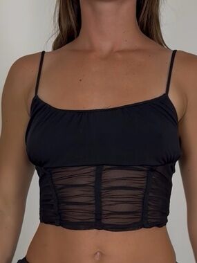 Rue21 Black Sheer Ruched Crop Cami